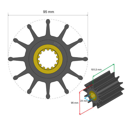 Albin Group Premium Impeller Kit 95 x 24 x 101.5mm - 12 Blade - Spline Insert [06-02-033]